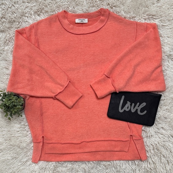🎉HP🎉 Zenana Hacci Exposed Seam Sweater 💗 Coral - Picture 2 of 14